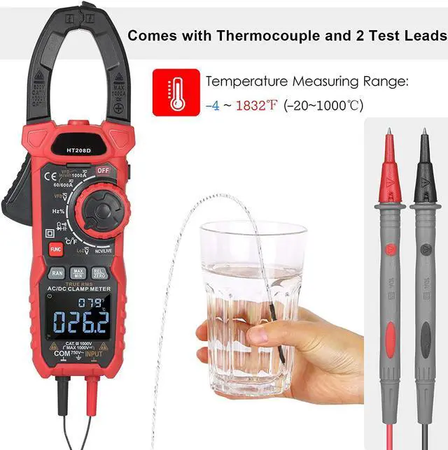 Alt view image 3 of 7 - AC/DC Digital Clamp Meter 1000A True RMS Auto Range Professional Multimeter, 6000 Counts, Inrush, VFD, LOZ Mode Measures Current Voltage Temperature Capacitance Resistance Diodes Continuity Duty-Cycle