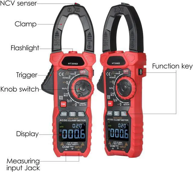 Alt view image 5 of 7 - AC/DC Digital Clamp Meter 1000A True RMS Auto Range Professional Multimeter, 6000 Counts, Inrush, VFD, LOZ Mode Measures Current Voltage Temperature Capacitance Resistance Diodes Continuity Duty-Cycle