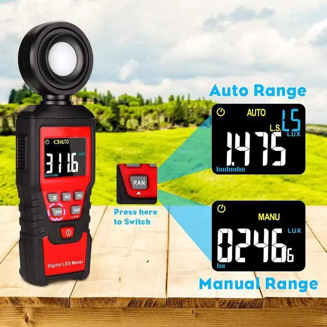 Alt view image 4 of 7 - AUTENS Digital Lux Light Meter Lumenmeter Lux/FC Meters Luminometer, 2000 Counts 0-200000 Lux/0-20000FC(0.01lux/0.01FC Resolution) with Auto Manual Range, Max/Min, Data Hold, Backlight