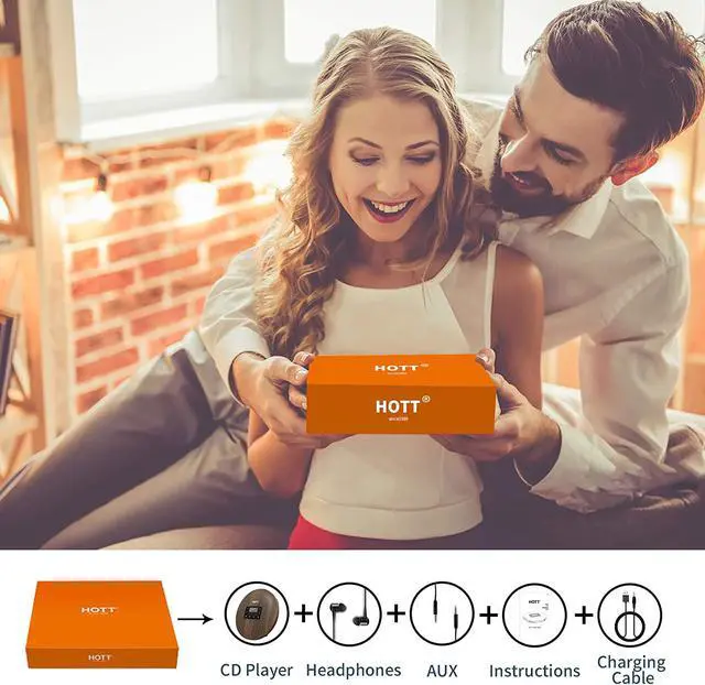 Alt view image 4 of 5 - HOTT CD611 Portable CD Player for Home Travel and Car with Stereo Headphones, Anti-Shock ,Wood Grain Pattern