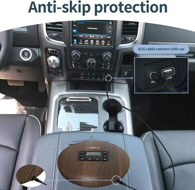Alt view image 5 of 5 - HOTT CD611 Portable CD Player for Home Travel and Car with Stereo Headphones, Anti-Shock ,Wood Grain Pattern