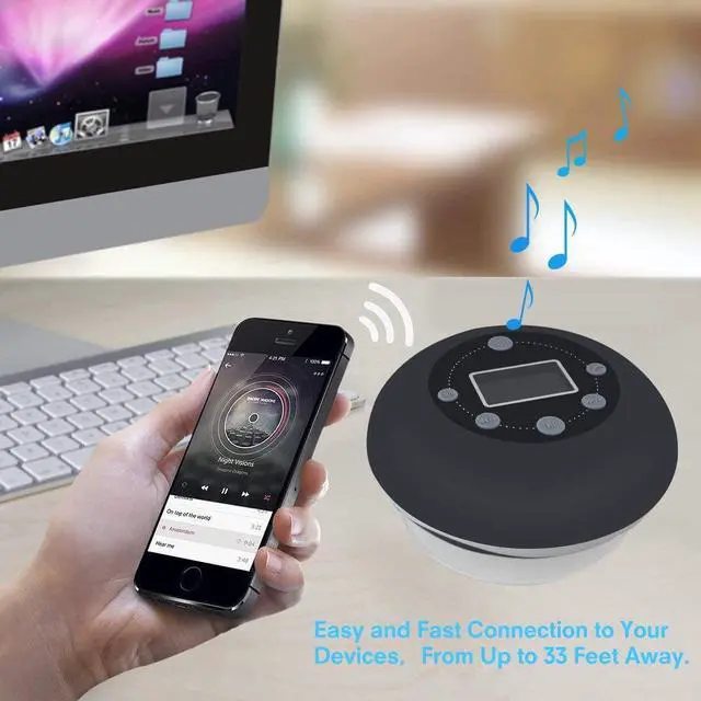 Alt view image 3 of 7 - Shower Speaker, Bluetooth 5.0 Shower Speaker Water Resistant with LCD Clock Display, Loud HD Sound, Suction Cup, Shower Radio with 10H Playtime, FM, SD Card, Microphone for iPhone iPad Samsung