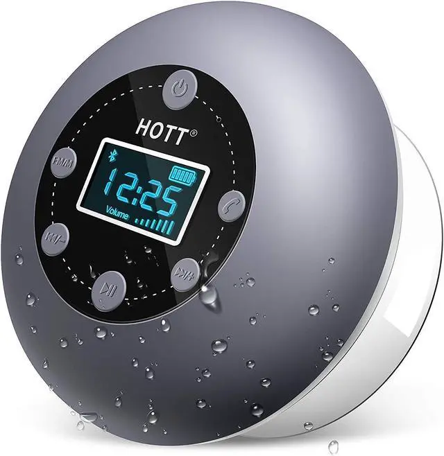 Main image of Shower Speaker, Bluetooth 5.0 Shower Speaker Water Resistant with LCD Clock Display, Loud HD Sound, Suction Cup, Shower Radio with 10H Playtime, FM, SD Card, Microphone for iPhone iPad Samsung