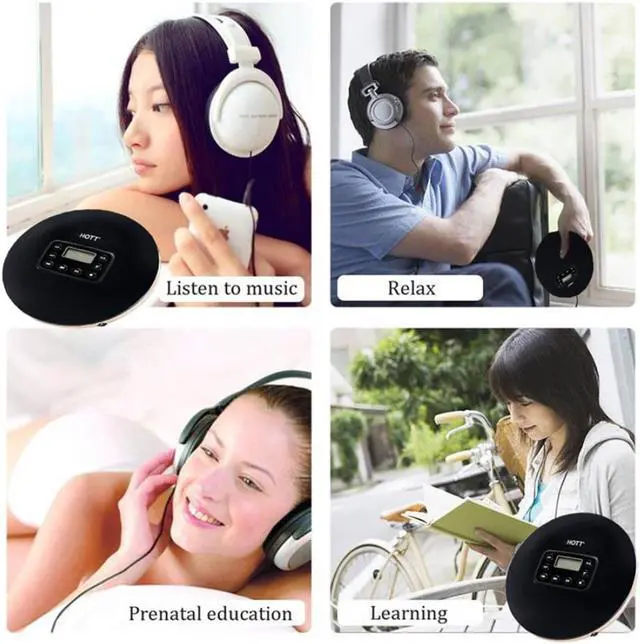 Alt view image 4 of 7 - HOTT Portable CD Player CD711T Bluetooth Rechargeable CD Player for Home Travel and Car with Stereo Headphones and, Anti Shock Protection (Black)