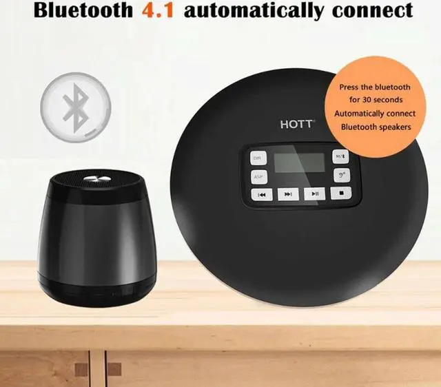 Alt view image 5 of 7 - HOTT Portable CD Player CD711T Bluetooth Rechargeable CD Player for Home Travel and Car with Stereo Headphones and, Anti Shock Protection (Black)
