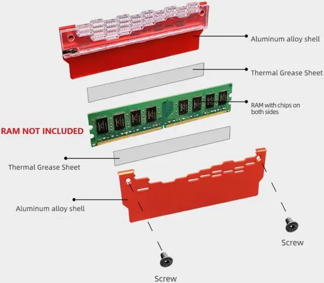 Alt view image 5 of 7 - COOLMOON ARGB RAM Heatsink Cooler RGB Memory Cooling Heat Sink 5V 3 Pin 4 Pin Aluminum Alloy RA-2 Colorful Flashing Heat Spreader for Desktop PC Computer Accessories (Red)