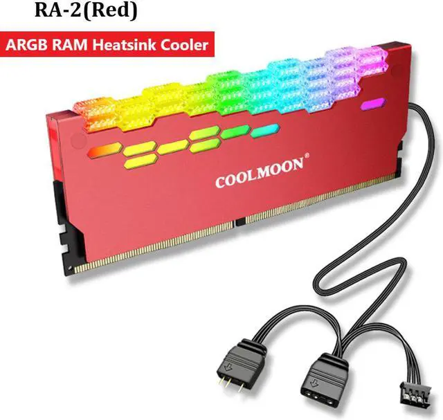 Main image of COOLMOON ARGB RAM Heatsink Cooler RGB Memory Cooling Heat Sink 5V 3 Pin 4 Pin Aluminum Alloy RA-2 Colorful Flashing Heat Spreader for Desktop PC Computer Accessories (Red)