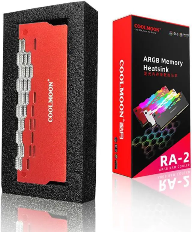 Alt view image 7 of 7 - COOLMOON ARGB RAM Heatsink Cooler RGB Memory Cooling Heat Sink 5V 3 Pin 4 Pin Aluminum Alloy RA-2 Colorful Flashing Heat Spreader for Desktop PC Computer Accessories (Red)