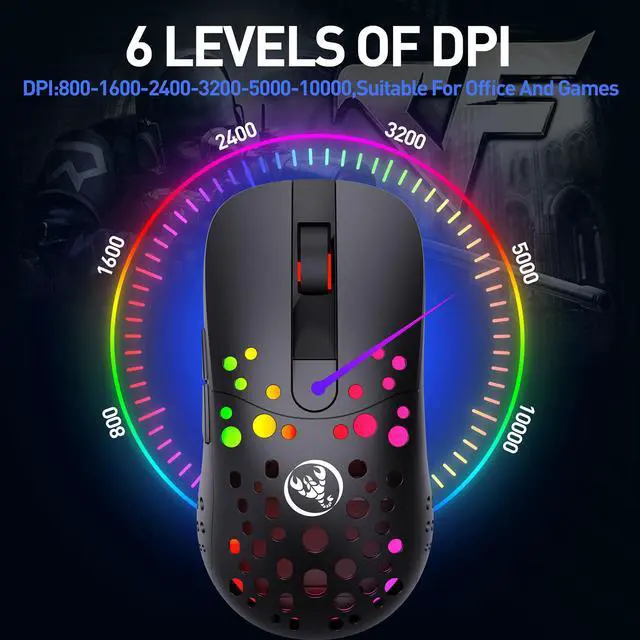 Alt view image 6 of 8 - AUTENS Lightweight Gaming Mouse, 2.4G Wireless and USB-C Wired Dual-Mode Rechargeable Mice, 6 Programmable Buttons Customize Backlit, 6 Levels Adjustable DPI Up to 10000 for Laptop PC Mac Windows