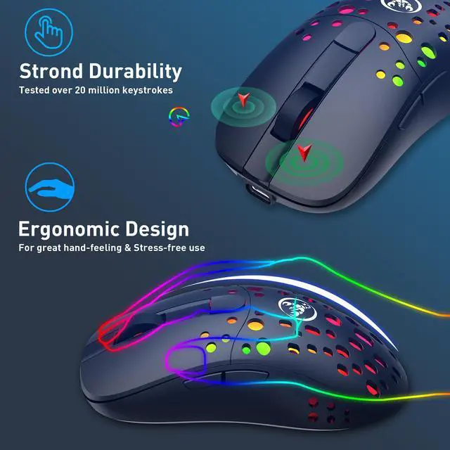Alt view image 4 of 8 - AUTENS Lightweight Gaming Mouse, 2.4G Wireless and USB-C Wired Dual-Mode Rechargeable Mice, 6 Programmable Buttons Customize Backlit, 6 Levels Adjustable DPI Up to 10000 for Laptop PC Mac Windows