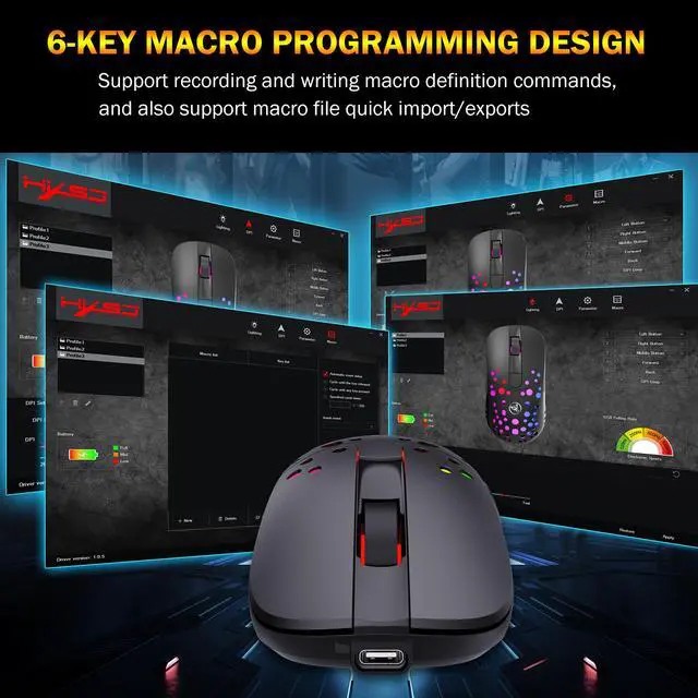 Alt view image 7 of 8 - AUTENS Lightweight Gaming Mouse, 2.4G Wireless and USB-C Wired Dual-Mode Rechargeable Mice, 6 Programmable Buttons Customize Backlit, 6 Levels Adjustable DPI Up to 10000 for Laptop PC Mac Windows