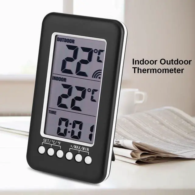 Alt view image 5 of 7 - AUTENS Indoor/Outdoor Thermometer, LCD Digital Indoor Outdoor Thermometer Clock Temperature Meter Wireless Transmitter for Greenhouse (Black)