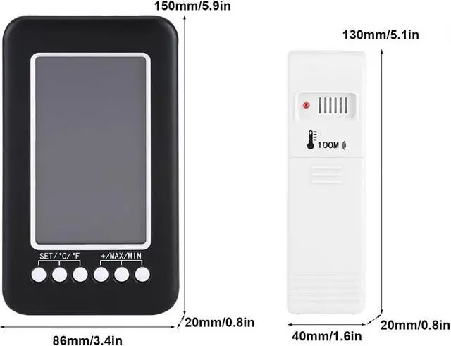 Alt view image 4 of 7 - AUTENS Indoor/Outdoor Thermometer, LCD Digital Indoor Outdoor Thermometer Clock Temperature Meter Wireless Transmitter for Greenhouse (Black)