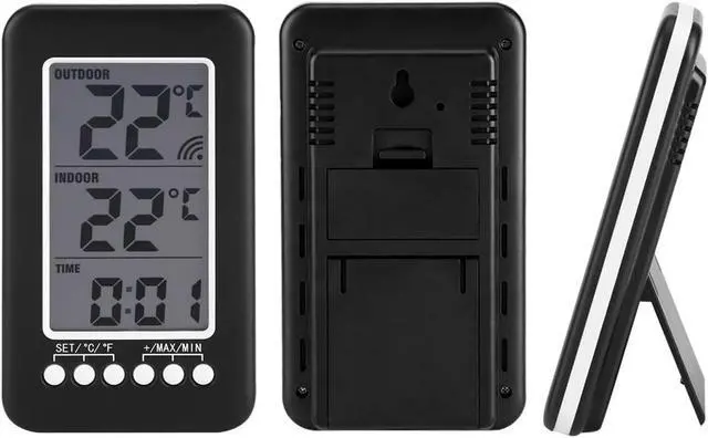 Alt view image 6 of 7 - AUTENS Indoor/Outdoor Thermometer, LCD Digital Indoor Outdoor Thermometer Clock Temperature Meter Wireless Transmitter for Greenhouse (Black)
