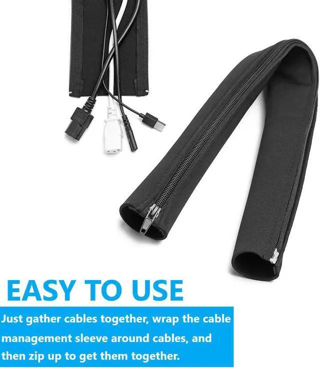Alt view image 5 of 7 - DIY Cable Management Sleeve Zipper Closure Wrap Wire Cord Hider Cover Organizer System 19.5 inch for PC/TV/Office/Phone, 4 Pack Black