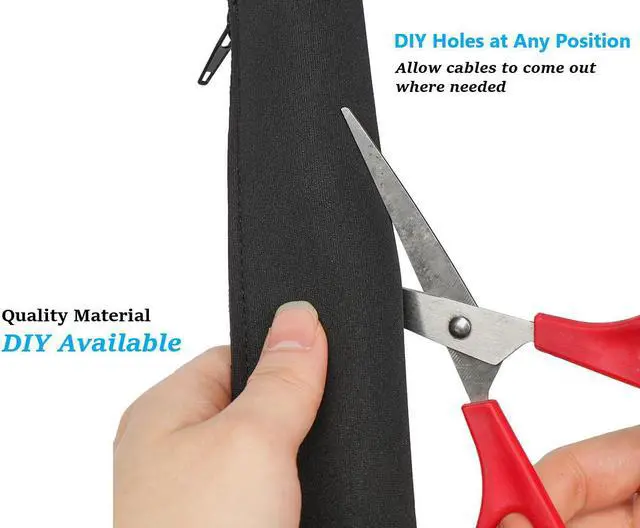 Alt view image 3 of 7 - DIY Cable Management Sleeve Zipper Closure Wrap Wire Cord Hider Cover Organizer System 19.5 inch for PC/TV/Office/Phone, 4 Pack Black