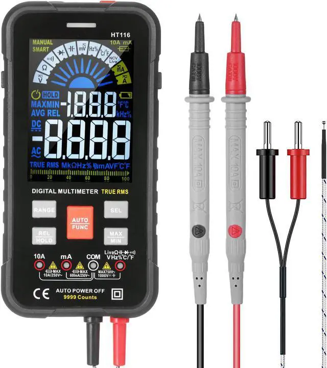 Main image of Digital Multimeter NCV Auto-Ranging 9999 Counts TRMS 1000V 10A Tester Frequency Counter Voltmeter Ohmmeter Capacitance Temperature, Measures AC DC Voltage Current