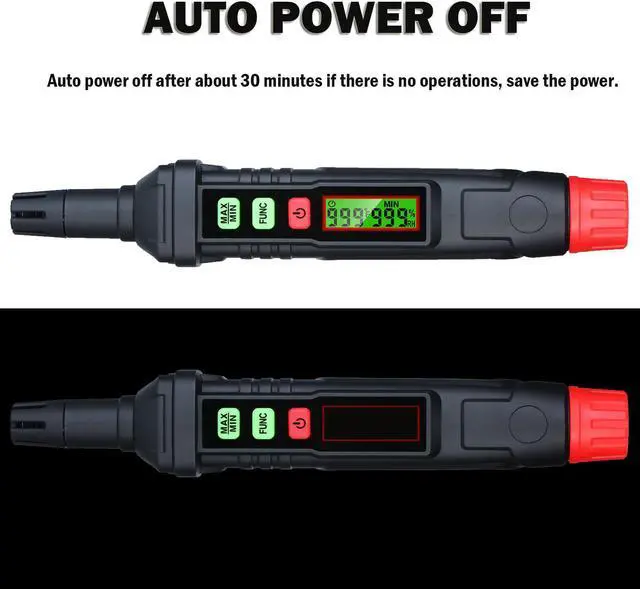 Alt view image 4 of 7 - Portable 4-in-1 Digital Thermo-Hygrometer Psychrometer Mini Temperature Humidity Meter Pen Type Home Greenhouse Indoor Hygrometer with Dew Point & Wet Bulb Temperature, Max/Min, Backlight LCD Display