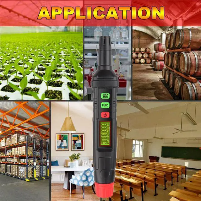 Alt view image 7 of 7 - Portable 4-in-1 Digital Thermo-Hygrometer Psychrometer Mini Temperature Humidity Meter Pen Type Home Greenhouse Indoor Hygrometer with Dew Point & Wet Bulb Temperature, Max/Min, Backlight LCD Display