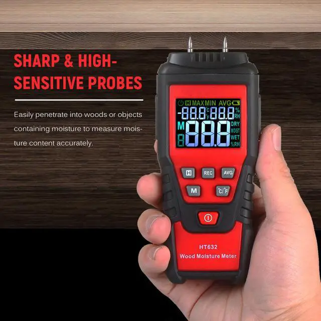 Alt view image 3 of 7 - Wood Moisture Meter Digital Wood Humidity Tester Hygrometer Timber Damp Detector with Pin-Type, Backlit LCD Display, Portable Bag for Detecting Water Leaks and Moisture in Wood Ceilings Walls