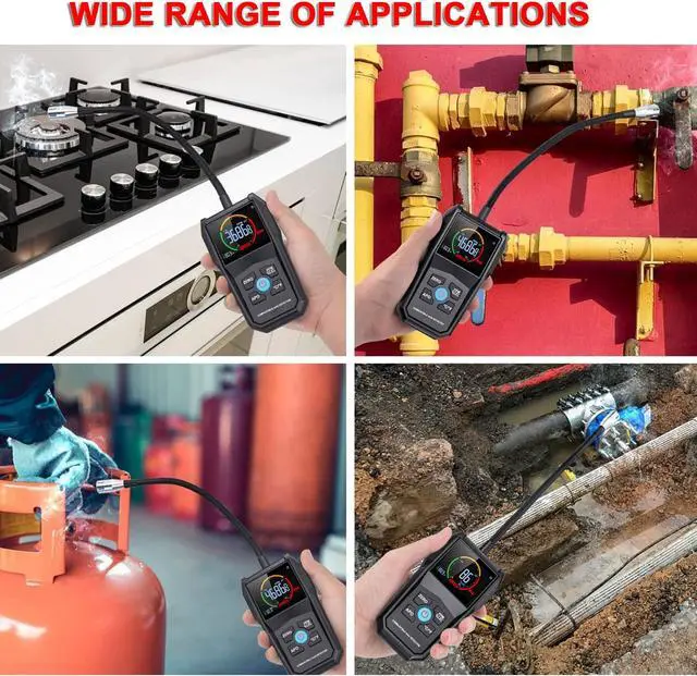 Alt view image 7 of 7 - Gas Leak Detector Portable Flammable Gas Sniffer Combustible Gas Leak Detector with 50000PPM 100%LEL, Color LCD Display, Temperature Measure, Flexible Probe Locates Natural Gas Methane Propane Ethanol