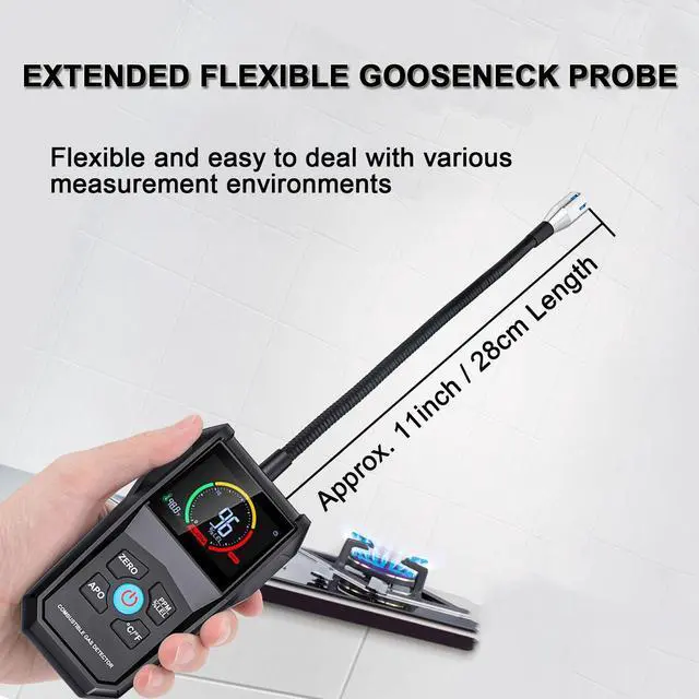 Alt view image 6 of 7 - Gas Leak Detector Portable Flammable Gas Sniffer Combustible Gas Leak Detector with 50000PPM 100%LEL, Color LCD Display, Temperature Measure, Flexible Probe Locates Natural Gas Methane Propane Ethanol