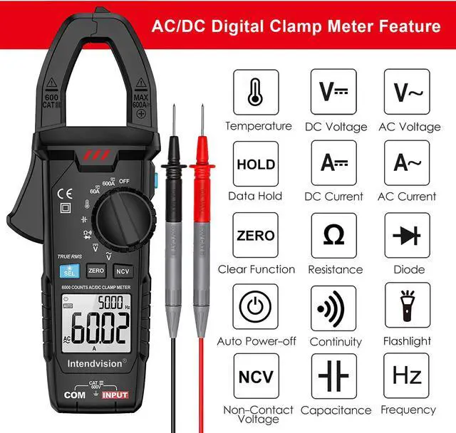 Alt view image 3 of 7 - AC/DC Digital Clamp Meter T-RMS 6000 Counts, Multimeter Voltage Tester Auto-ranging, NCV AC DC Current Voltage Resistance Capacitance Frequency Diode Temperature Measure Tester