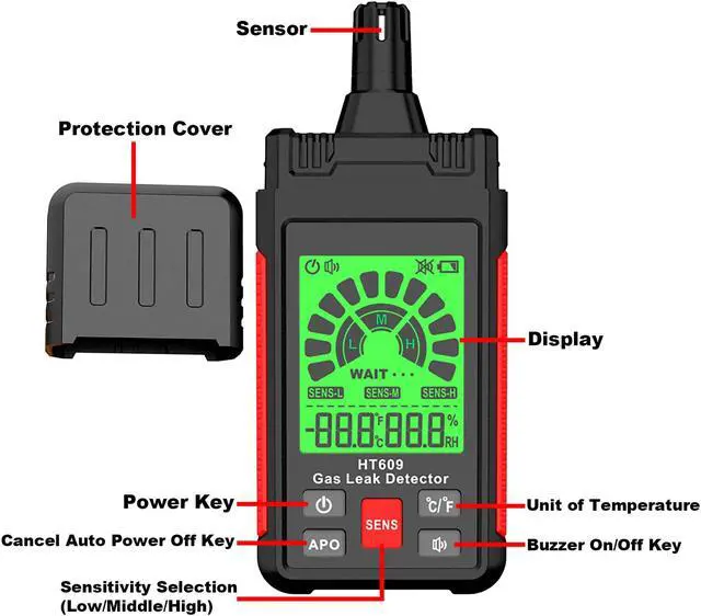 Alt view image 3 of 7 - Gas Leak Detector Sniffer, Natural Gas Detector with 3-Sensitivity Adjustable, Audible & Visual Alarm Locates Combustible Gas Sources Like Methane, Propane for Home HT609