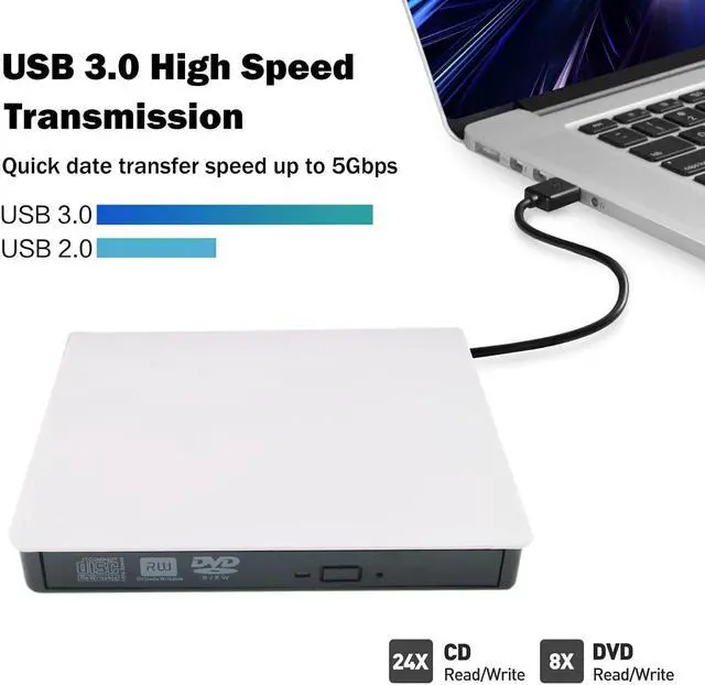Alt view image 3 of 7 - AUTENS External CD DVD Drive USB 3.0 Portable Fits for DVD-R DVD-RW DVD+R DVD+RW DVD-ROM Super Speed Data Transfer for PC Laptop Computer Windows 11/10/8/7 (White)