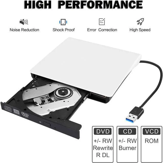 Alt view image 2 of 7 - AUTENS External CD DVD Drive USB 3.0 Portable Fits for DVD-R DVD-RW DVD+R DVD+RW DVD-ROM Super Speed Data Transfer for PC Laptop Computer Windows 11/10/8/7 (White)