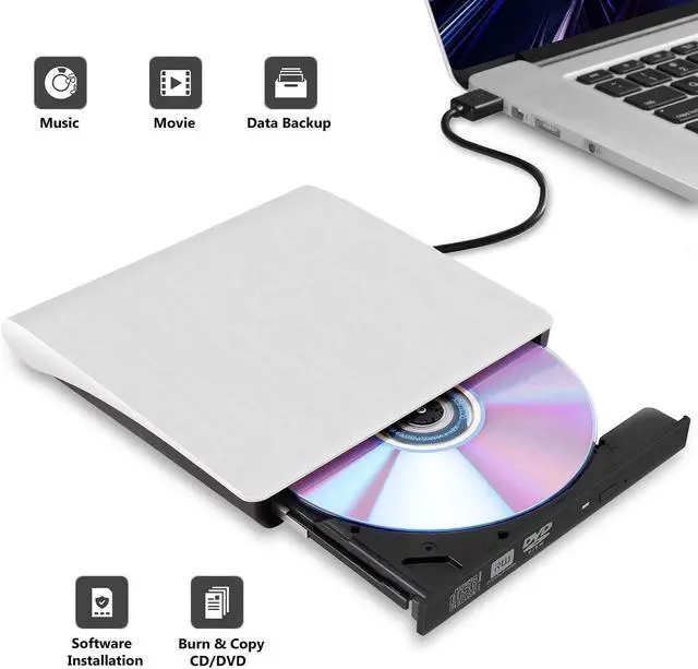 Alt view image 4 of 7 - AUTENS External CD DVD Drive USB 3.0 Portable Fits for DVD-R DVD-RW DVD+R DVD+RW DVD-ROM Super Speed Data Transfer for PC Laptop Computer Windows 11/10/8/7 (White)