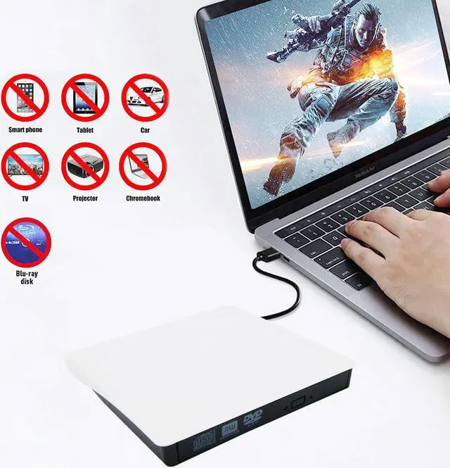 Alt view image 7 of 7 - AUTENS External CD DVD Drive USB 3.0 Portable Fits for DVD-R DVD-RW DVD+R DVD+RW DVD-ROM Super Speed Data Transfer for PC Laptop Computer Windows 11/10/8/7 (White)