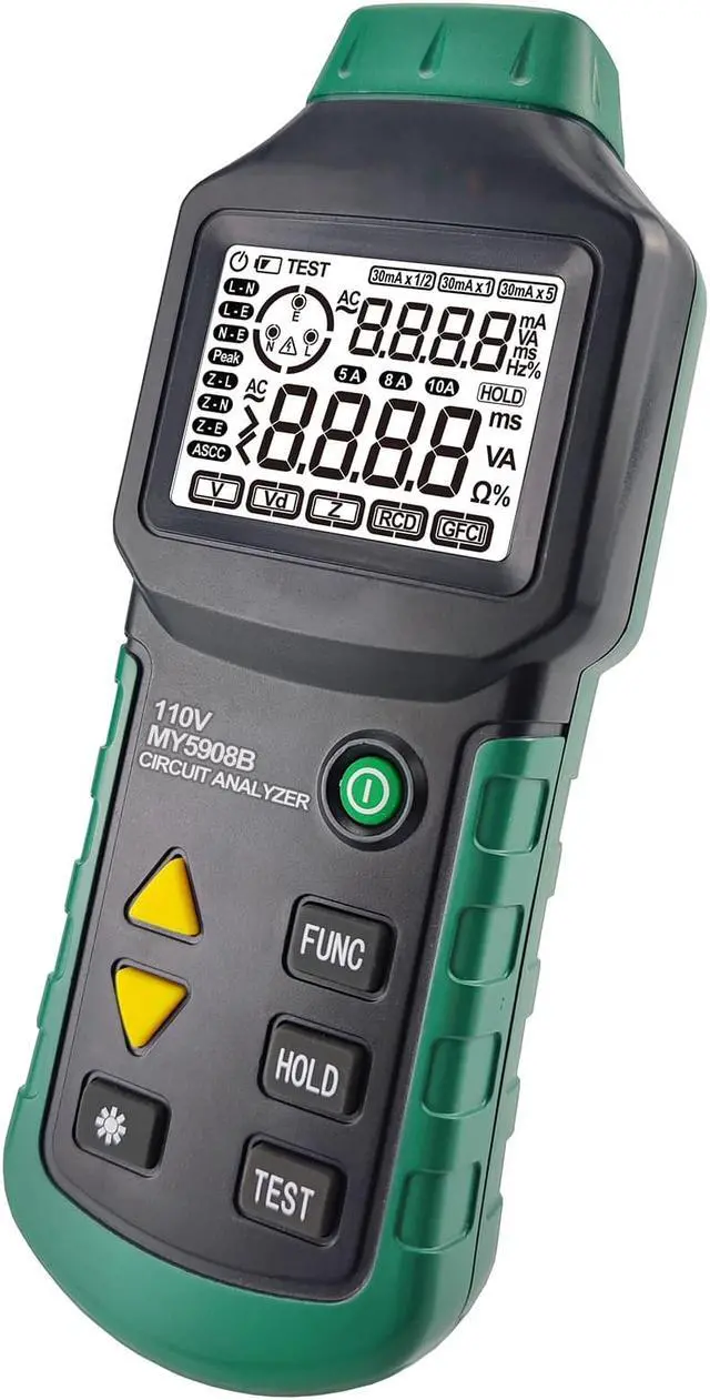Alt view image 3 of 7 - Digital Circuit Analyzer True RMS AC Voltage RCD GFCI Electrical Tester Line Fault Test Device with LCD Backlight, Data Hold, US Plug, Storage Bag