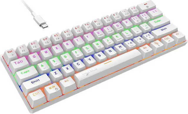 Main image of 60% Mechanical Gaming Keyboard Blue Switch, Full Anti-Ghosting 61 Key, Mini Portable Rainbow Backlit, Wired USB Type-C Cable, 18 Backlit Effects for Typist Laptop PC Computer Mac Gamer White