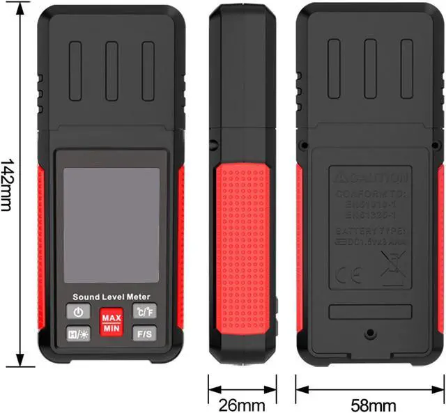 Alt view image 7 of 7 - Digital Decibel Meter, Sound Level Meter Noise Meter 30-130dBA with A Frequency Weighting, Temperature Humidity Measurement, Backlight LCD Display, Max/Min/Data Hold, Fast/Slow, Storage Bag