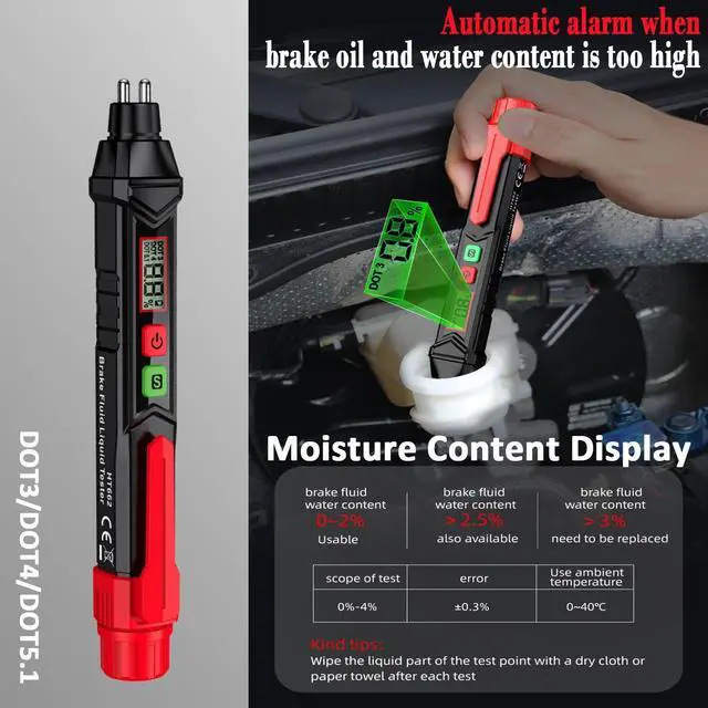 Alt view image 4 of 7 - Brake Fluid Liquid Tester, Automotive Brake Fluid Content Detector, Vehicle Brake Diagnostic Testing Tool, Hydraulic Fluid Liquid Tester Pen Oil Moisture Tester Analyzer Meter for DOT3 DOT4 DOT5.1