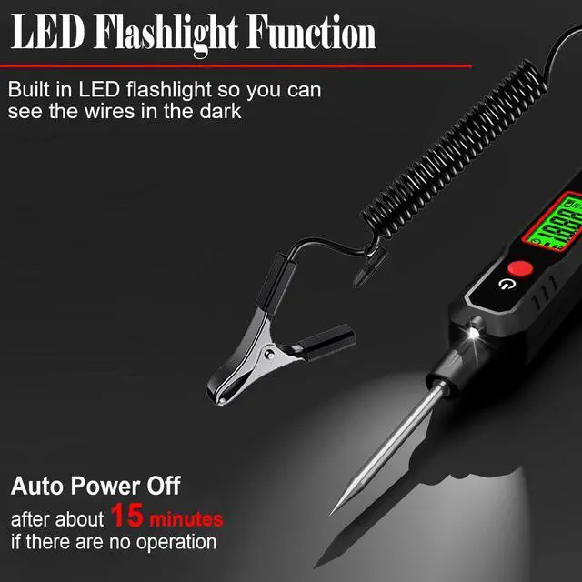 Alt view image 5 of 8 - Car Voltage Detector 100V DC Voltage Tester Automotive Electric Circuit Tester Car Truck Low Voltage & Light Tester with Flashlight, Backlight, LCD Display, 190mm Extended Spring Wire