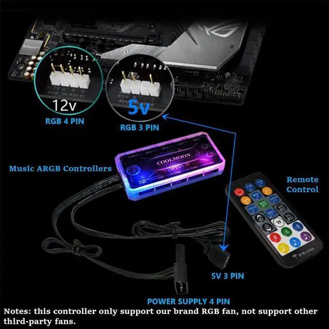 Alt view image 6 of 7 - 6 Pack RGB Case Fans, COOLMOON 120mm Computer Cooling PC Case Fan Addressable RGB Color Changing LED Fan with Remote Control, Music Rhythm Sync & 5V ARGB Motherboard Sync