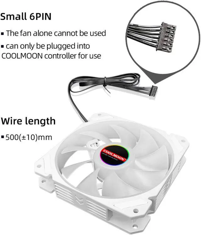 Alt view image 7 of 7 - 6 Pack RGB Case Fans, COOLMOON 120mm Computer Cooling PC Case Fan Addressable RGB Color Changing LED Fan with Remote Control, Music Rhythm Sync & 5V ARGB Motherboard Sync