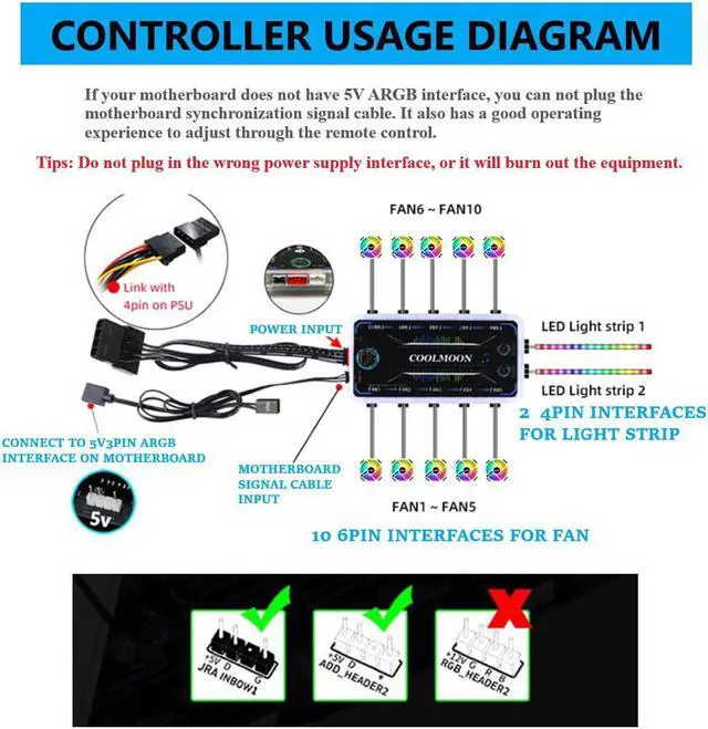 Alt view image 4 of 7 - 3 Pack RGB Case Fans, COOLMOON 120mm Computer Cooling PC Case Fan Addressable RGB Color Changing LED Fan with Remote Control, Music Rhythm Sync & 5V ARGB Motherboard Sync