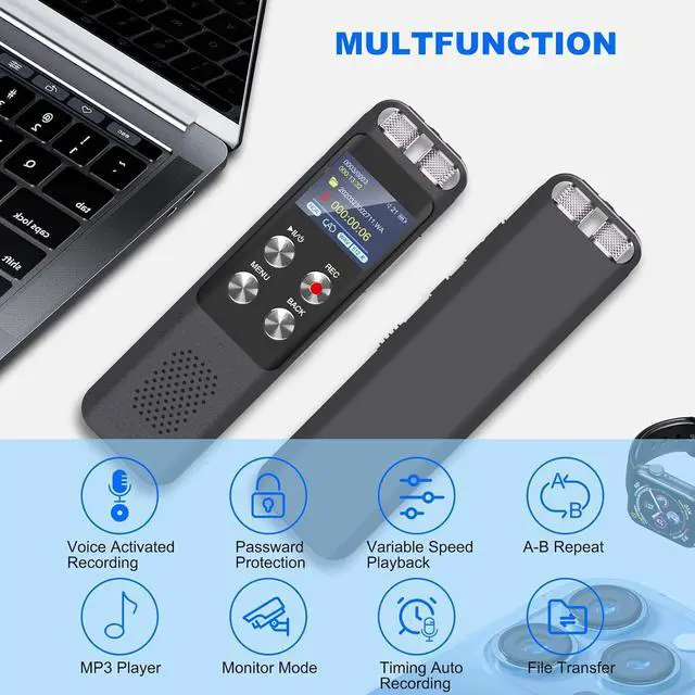 Alt view image 2 of 7 - AUTENS 72GB Digital Voice Recorder - Digital Recorder with Playback, Password, USB, Voice Activated Recorder Portable Recording Device, Audio Recording Device for Lectures Meetings, Learning