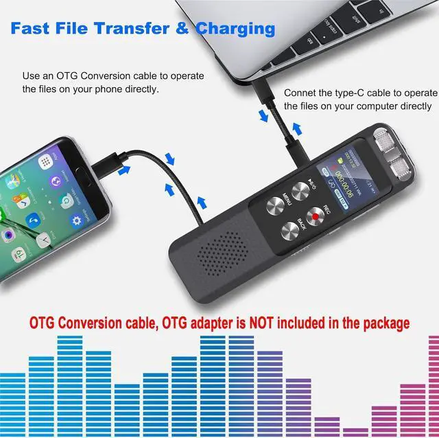Alt view image 4 of 7 - AUTENS 72GB Digital Voice Recorder - Digital Recorder with Playback, Password, USB, Voice Activated Recorder Portable Recording Device, Audio Recording Device for Lectures Meetings, Learning