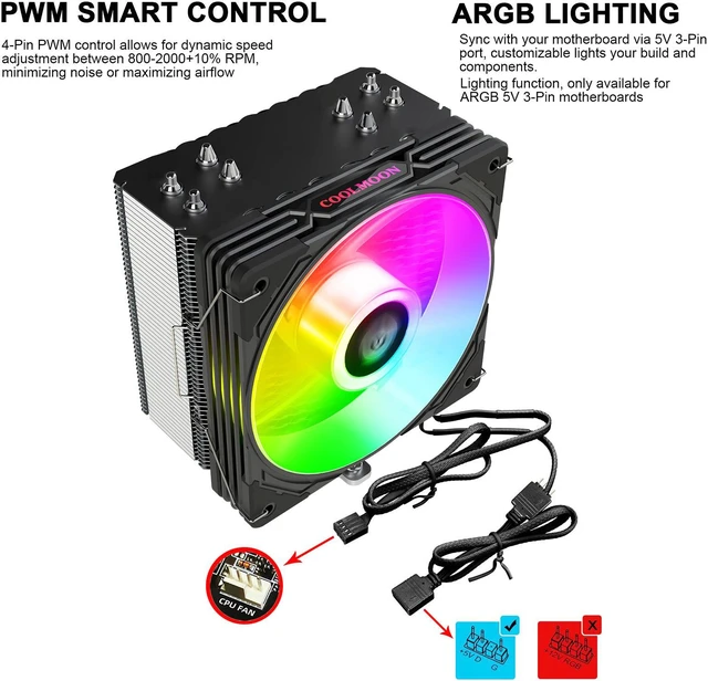 Air CPU Cooler ARGB Cooling Fan 4 Copper Heat Pipes CPU Radiator with ...