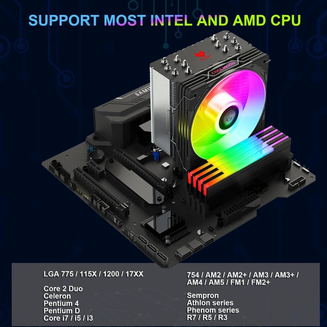 Air CPU Cooler ARGB Cooling Fan 6 Copper Heat Pipes CPU Radiator with ...