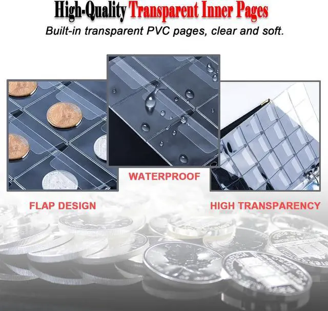 Alt view image 3 of 7 - Intendvision Coin Collection Album - 20 Pages 360 Pockets Coin Storage for Collectors, 2 Coin Size Pockets Coin Holder Coin Collection Book for Coins, U.S.Pennies Dimes Nickels Quarters, Small Badges