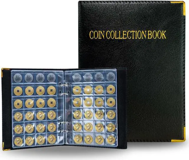 Main image of Intendvision Coin Collection Album - 20 Pages 360 Pockets Coin Storage for Collectors, 2 Coin Size Pockets Coin Holder Coin Collection Book for Coins, U.S.Pennies Dimes Nickels Quarters, Small Badges