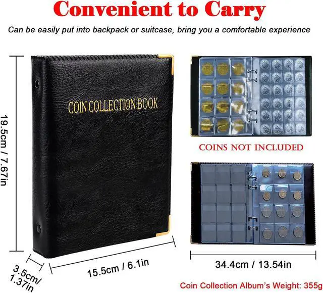 Alt view image 6 of 7 - Intendvision Coin Collection Album - 20 Pages 360 Pockets Coin Storage for Collectors, 2 Coin Size Pockets Coin Holder Coin Collection Book for Coins, U.S.Pennies Dimes Nickels Quarters, Small Badges