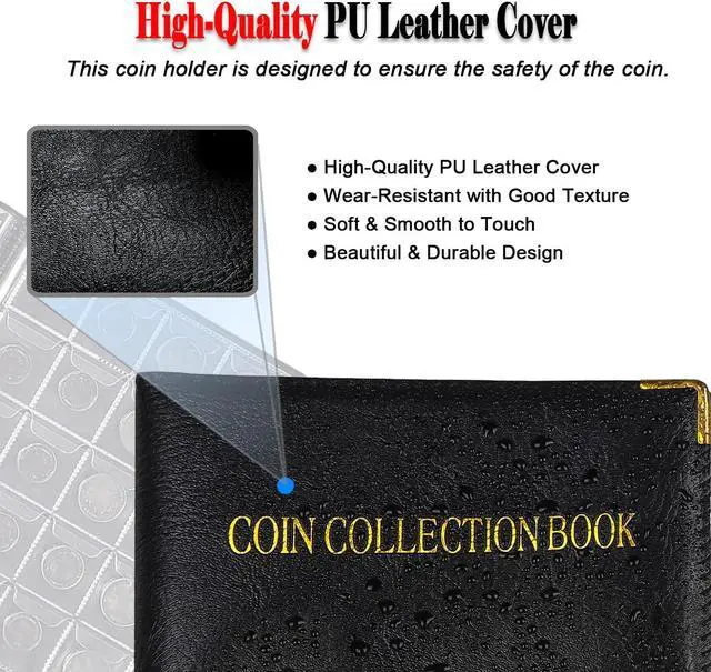 Alt view image 2 of 7 - Intendvision Coin Collection Album - 20 Pages 360 Pockets Coin Storage for Collectors, 2 Coin Size Pockets Coin Holder Coin Collection Book for Coins, U.S.Pennies Dimes Nickels Quarters, Small Badges