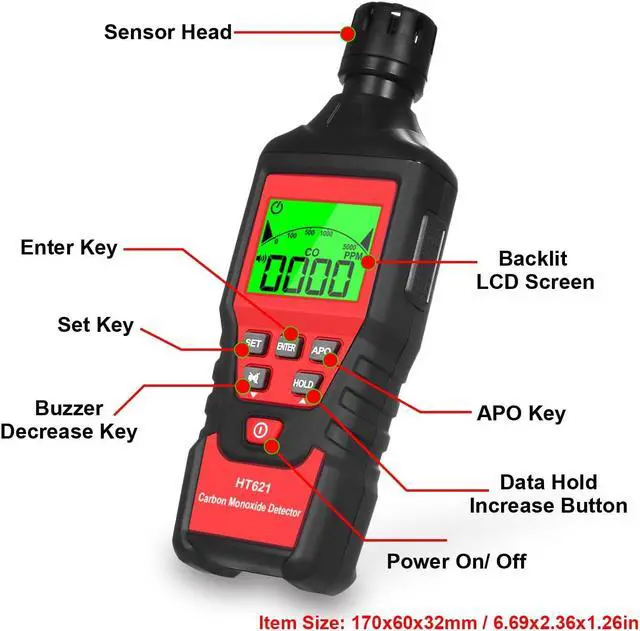 Alt view image 5 of 7 - Carbon Monoxide Detector - Handheld CO Detector Portable CO Gas Tester with Audible & Visual Alarm, 0-5000PPM, CO Alarm, Backlit LCD Display for Travel Car Camping Home Industrial & Outdoor