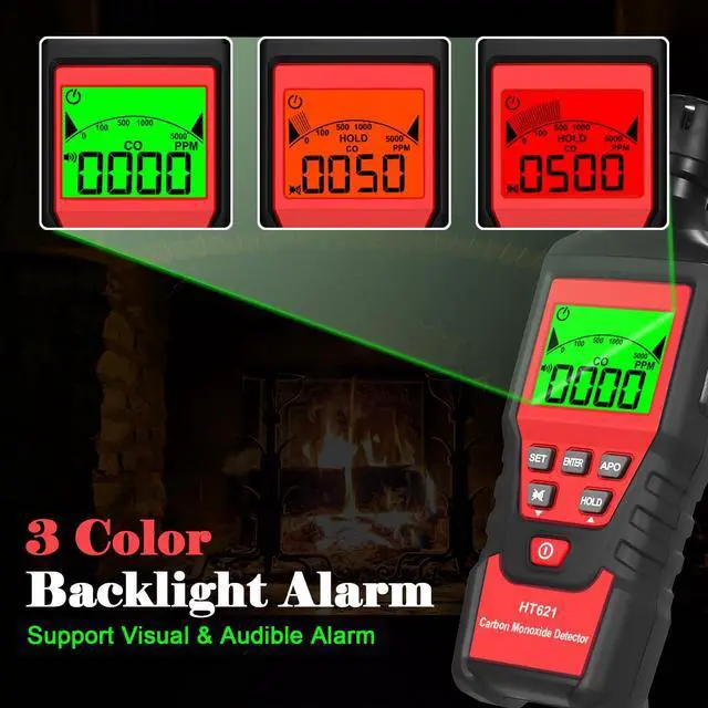 Alt view image 3 of 7 - Carbon Monoxide Detector - Handheld CO Detector Portable CO Gas Tester with Audible & Visual Alarm, 0-5000PPM, CO Alarm, Backlit LCD Display for Travel Car Camping Home Industrial & Outdoor